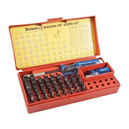 MAGNA-TIP 44 Bit Professional Screwdriver Set offers TRUE hollow-ground bits for maximum torque, complete metal contact, and a variety of slotted screws for all your gunsmithing needs.