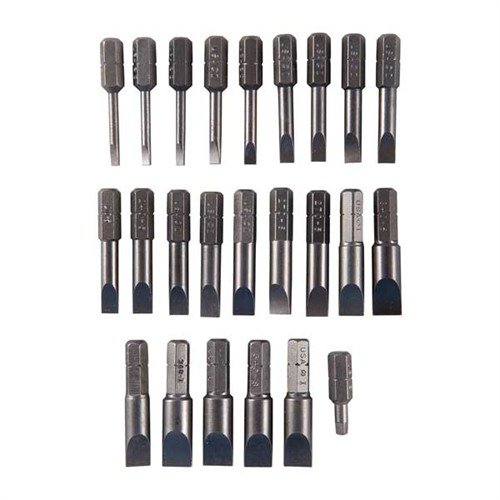 Brownells Magna-Tip® Update Set offers thicker, durable bits for enhanced strength, diverse sizes for various screws, and organized storage for efficient tool management.