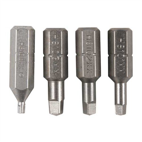 Set includes 1" long bits with ¼" hex shank, featuring Allen, Phillips (#0, #1, #2) and Square bits for versatile applications in gunsmithing.