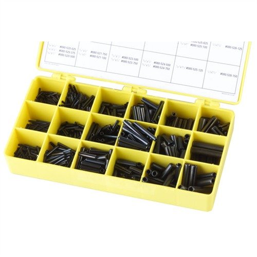 S touto sadou 850 černých rolovacích kolíků v 8 průměrech snadno vyřešíte potřeby zbraní a dalších dílenských projektů bez potřeby závitování.