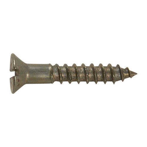 Unplated steel flat head wood screws are perfect for browning or bluing without grinding off any plating, available in a convenient 12-pack with various sizes.