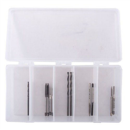 DRILL & TAP STARTER KIT offers high-quality taps and drill bits for easy mounting of shotgun beads and scope bases, all stored in a durable case.