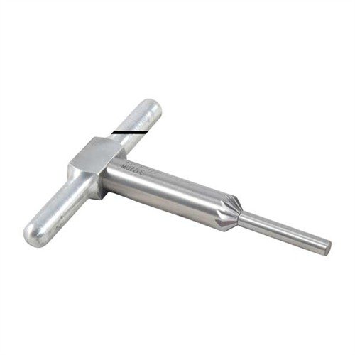 45° MUZZLE/CYLINDER CHAMFERING CUTTER zpevňuje hrany na hlavních a válcích, zrychluje nabíjení revolverů a zahrnuje vyměnitelné piloty pro různé ráže.