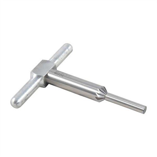 45° chamfering cutter for smooth bullet exits and faster revolver reloads; includes cutter, handle, and pilot in a durable box, with interchangeable pilots available.