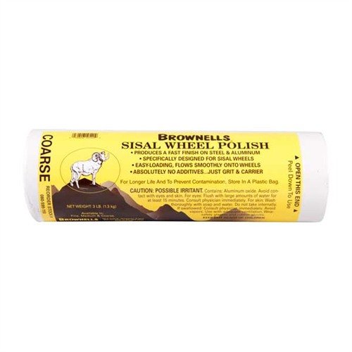 Sisal Wheel Polish offers fast cutting and coloring on steel, with a durable alumina abrasive and tallow base for efficient buffing without streaking.