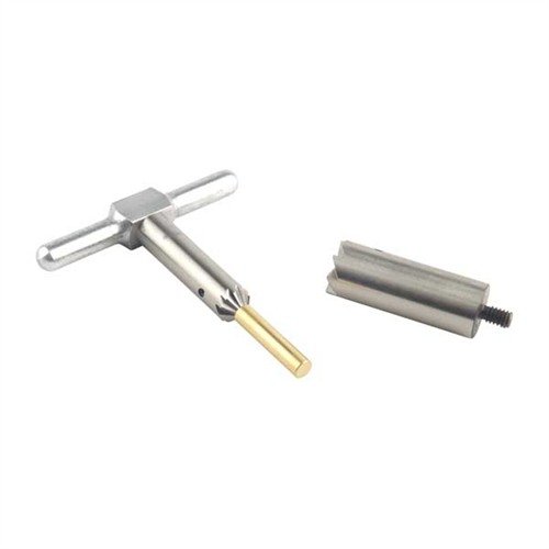 Set includes a 90° facing cutter and a 45° chamfering cutter for precise muzzle work, ensuring clean bullet exits and quick reloads with interchangeable brass pilots.