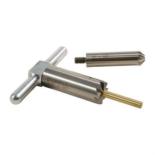 BRASS ONE CALIBER SET for .22 RF Muzzle includes 90° facing and 45° chamfering cutters for precise muzzle work, plus interchangeable brass bore pilot.