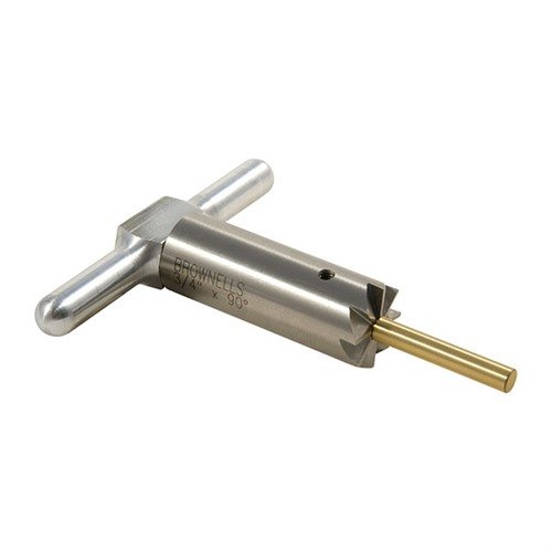 Hardened steel 90° muzzle facing cutter squares and repairs muzzles, includes interchangeable brass pilot and handle, all in a durable polypropylene box.
