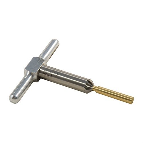 45° chamfering cutter for clean bullet exits and faster revolver reloads; includes cutter, handle, and pilot in a convenient box for multiple calibers.