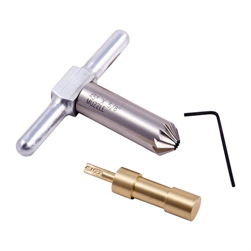 45° chamfering cutter ensures clean bullet exits and faster reloads for revolvers, featuring interchangeable brass pilots and durable construction.