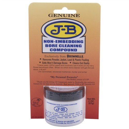 J-B Bore Cleaning Compound cuts through tough bullet jacket and powder fouling, leaves bores sparkling without damaging finishes, ideal for restoring accuracy.