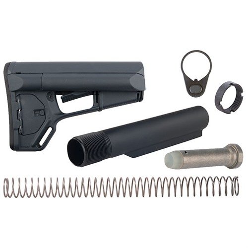 AR-15 ACS Stock offers extra storage, comfortable cheekweld, dual-locking lever, and streamlined design for quick exits, all in a durable, collapsible package.