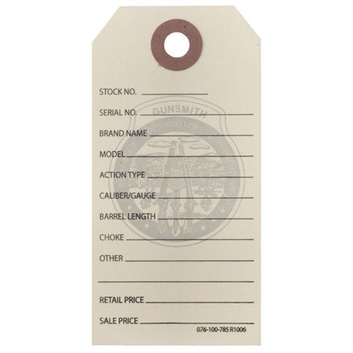 Gun Price Tags by Brownells streamline sales with 11 pre-printed headings, color-coded options, and durable card stock for easy identification and accurate pricing.