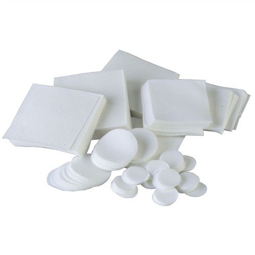 100% Cotton Twill Patches offer aggressive scrubbing action with minimal lint, perfect for removing fouling and applying cold blues; sold in packs of 1000.