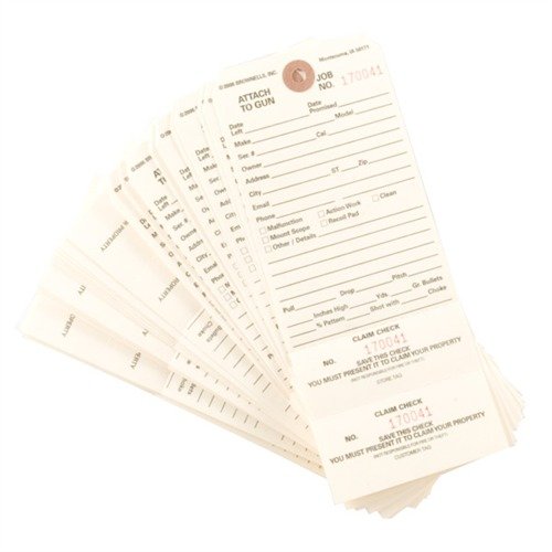 DOUBLE STUB CLAIM CHECKS ensure accurate tracking of repairs with two numbered stubs, reducing mix-ups and confusion for custom work and gunshops.