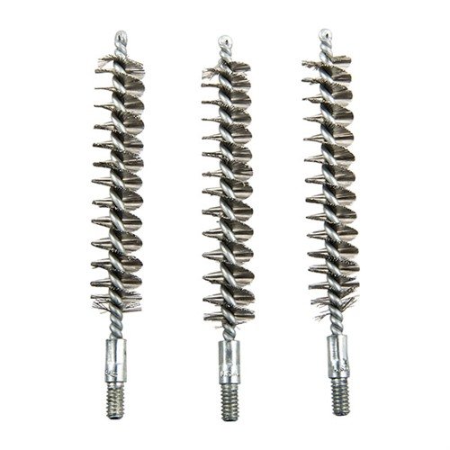 Tough stainless steel bore brushes, packed in bulk for convenience, provide aggressive cleaning for severely fouled bores, though regular use may wear barrels.
