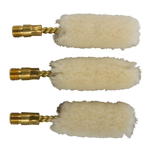 Wool Bore Mops are perfect for gun cleaning, holding ample bore cleaner, conforming to rifling grooves, and featuring a non-scratching brass shank.