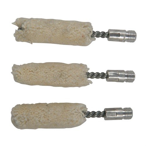 COTTON BORE MOPS absorb cleaning solvents effectively and provide natural scrubbing action, ideal for removing powder fouling and applying Moly Bore Paste.