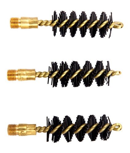 Super-aggressive nylon brushes with heavy weight bristles effectively clean stubborn deposits, safe for rifling, durable brass shank prevents scratching.