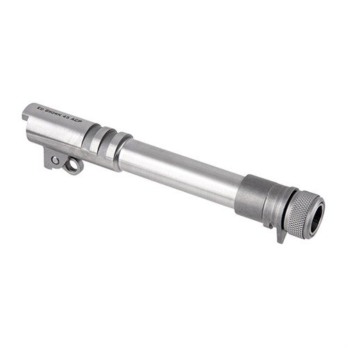 Ed Brown's 1911 45 ACP Suppressor Ready Threaded Barrel offers superior accuracy, durable T-416 stainless steel, and easy drop-in installation for Government or Commander Slides.