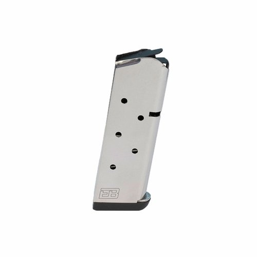 Ed Brown's Officer's Model 1911 magazines feature a robust stainless steel body, reliable feeding, and come with rubber base pads for easy handling.