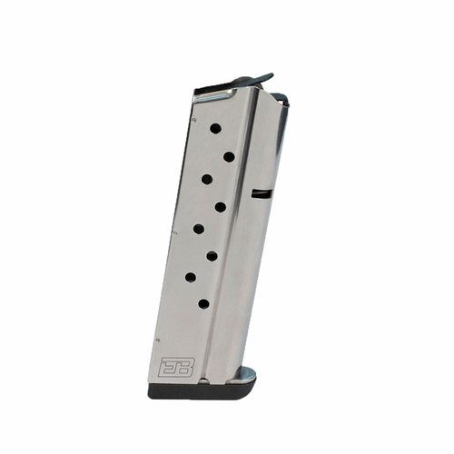 Ed Brown's 1911 Government Model 9mm mags feature a durable stainless steel body, 9-round capacity, and a slick finish for reliable feeding in any situation.