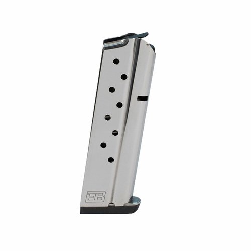 Ed Brown 1911 Government Model magazines offer 9-round capacity, stainless steel construction, reliable feeding, and customizable base pads for competition or carry.