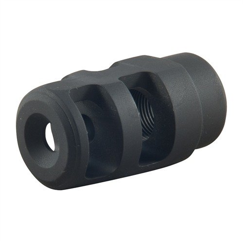AR-15 MICRO MUZZLE BRAKE 22 CALIBER reduces recoil and muzzle rise with minimal bulk, featuring solid underside for prone shooting and fits 1/2-28 tpi barrels.