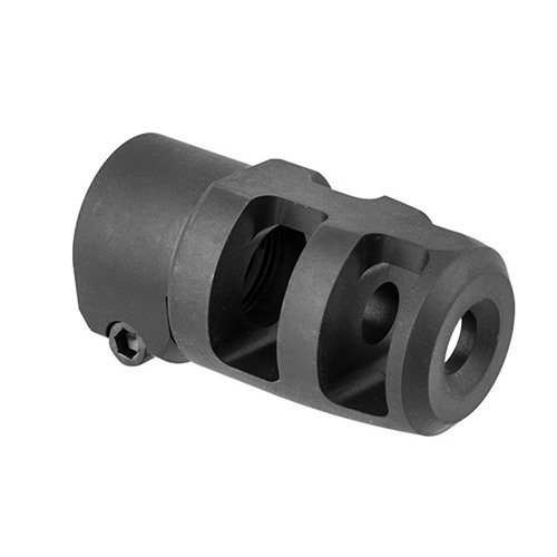 Mini FTE Muzzle Brake 30 Caliber offers easy clamp-on installation without barrel modification, featuring 5/8-24 threads and .875” muzzle diameter for enhanced shooting performance.