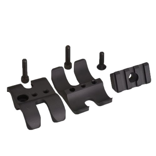Strong, lightweight aluminum clamp provides extra support for extended magazine tubes, reducing recoil vibration and ensuring smooth feeding; available with tactical rail.