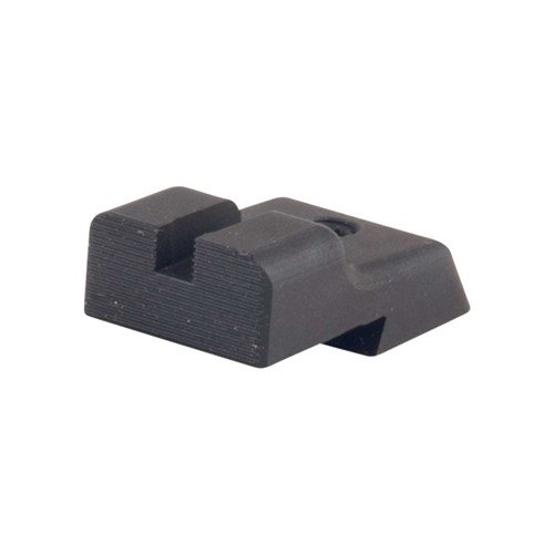 Rugged fixed rear sight with Novak dovetail for easy replacement, extra-wide notch for fast target acquisition, and glare-reducing serrations. Fits most factory fronts.