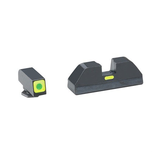 Ameriglo CAP Night Sights feature bright green tritium for quick targeting, durable black nitride finish, and easy alignment for precise shooting on Glock models.