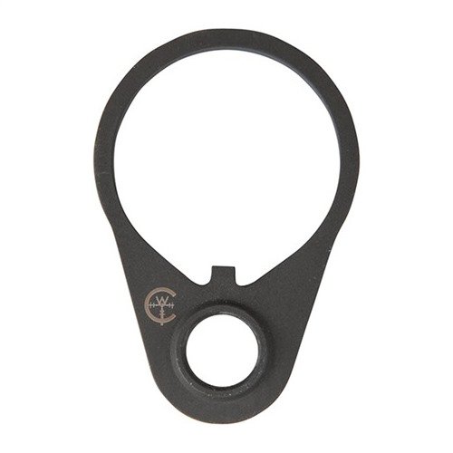 AR-15/M16 QD end plate made from durable 1018 billet steel, offering limited rotation for ambidextrous use, preventing sling wrap-up and enhancing strength.