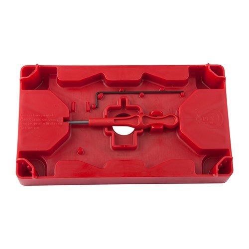 The Polymer Armorer's Block & Tooling Plate ensures safe disassembly of polymer frame pistols with adjustable bosses, secure slots, and a sturdy work surface.