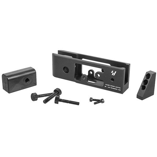 AR Trigger Hammer Jig allows for easy testing of trigger function with a skeletonized design, perfect fit for AR-15, and safe dry firing with included plastic block.