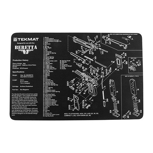 Heavy-duty, flexible TEK MAT protects your Beretta 92 during cleaning with a non-slip backing, detailed parts diagram, and easy clean-up.