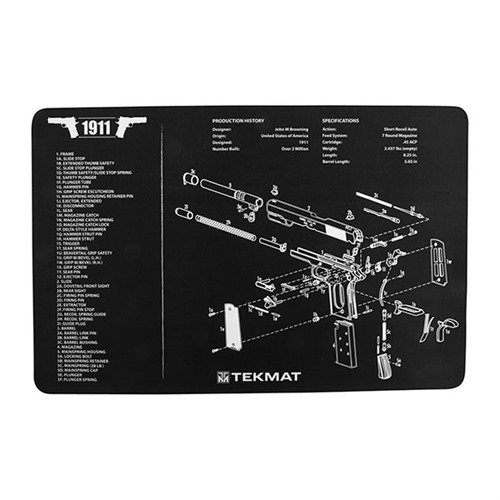 TEK MAT Pistol Gun Cleaning Mat protects your firearm with a soft polyester top, non-slip neoprene backing, and features an exploded parts diagram for easy reference.