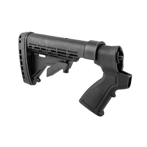 MOSSBERG 500 KickLite Tactical Buttstock offers recoil reduction, enhanced control, and accuracy for all shooters, fitting 500, 590, 835, and Maverick 88 models.