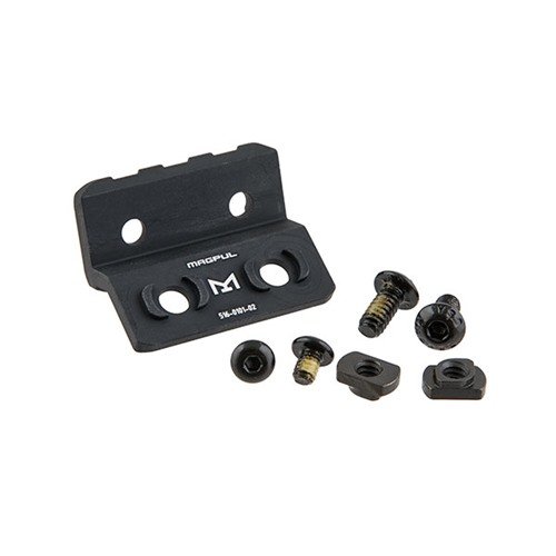 M-LOK Offset Light/Optic Mount offers ambidextrous mounting for lights/optics at 11/1 o’clock, made of Mil-Spec aluminum to prevent snagging.