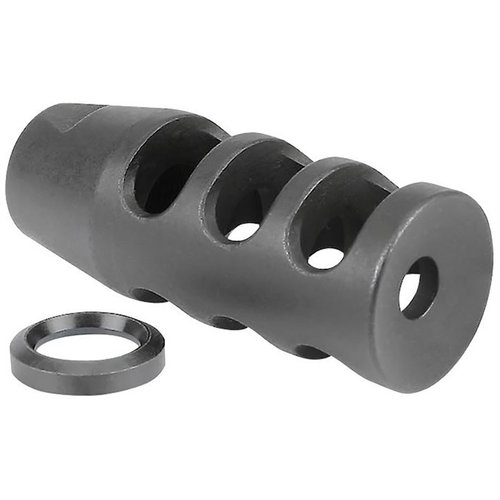 AR .308 Muzzle Brake offers reduced muzzle rise with a three-chamber design, made of durable tool steel, featuring 5/8-24 threads, and includes a lifetime warranty.