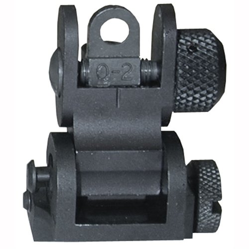 Rugged steel AR-15 Tactical Rear Sight deploys instantly with a thumb, ensuring reliable backup for short and long-range accuracy on Weaver/Picatinny rails.