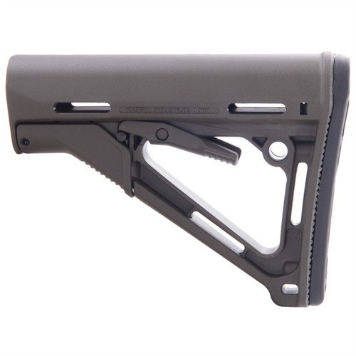 MAGPUL AR-15 CTR Stock offers a solid feel with its friction locking system, quick LOP adjustments, and durable nylon polymer construction in Black, Dark Earth, or O.D. Green.