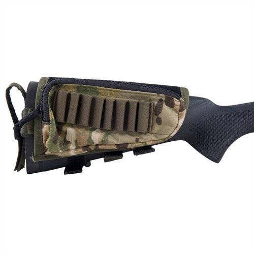 RIFLE STOCK PACKS enhance shooting comfort with a soft cheek rest, provide storage for ammo and gear, and feature secure installation with adjustable straps.
