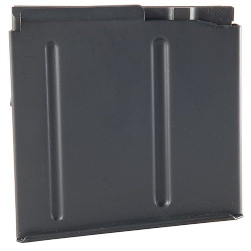 Precision-made steel detachable magazine for AICS and Badger Ordnance, 5-round capacity with smooth feeding, polymer follower, and blued matte finish.