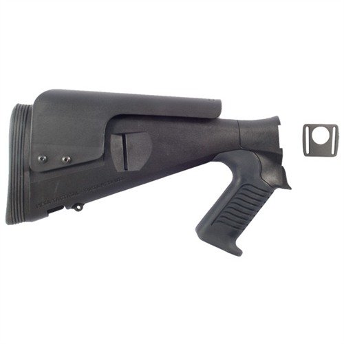 URBINO Tactical Shotgun Buttstock enhances comfort and control with a short length of pull, adjustable cheek riser, and recoil-reducing features for body armor wearers.