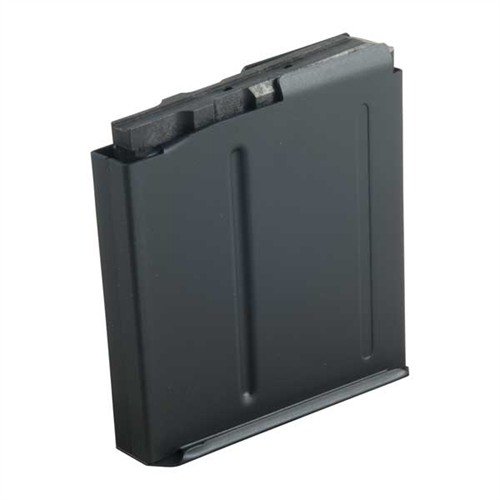 LONG ACTION 5RD AICS MAGAZINE .338 LAPUA features heat treated steel, Teflon finish, polymer follower, and is compatible with various AICS rifles for reliable feeding.