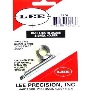 LEE Case Length Gauge for 8x57 Mauser ensures precise trimming and squaring of case mouths, easily used with Cutter and Lock Stud for accurate reloading.