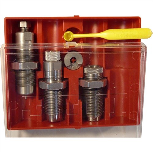Lee Precision's Pacesetter 3-Die Set for 222 Remington includes essential tools for precise reloading: Full Length Sizing Die, Bullet Seating Die, and Factory Crimp Die.