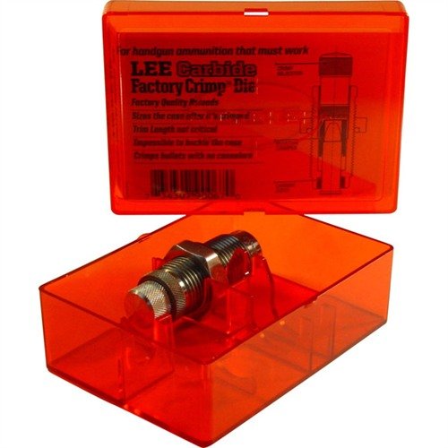 Lee's Pistol Carbide Factory Crimp Die sizes and crimps 9mm Luger cartridges for reliable chambering, requires no case lube, and saves time with no need for trimming.