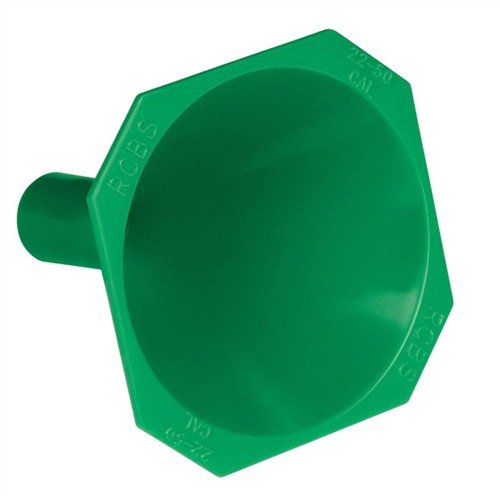 RCBS POWDER FUNNELS feature a drop tube to prevent spills, a non-stick, anti-static surface, and a square lip to prevent rolling, accommodating WSM cartridges.